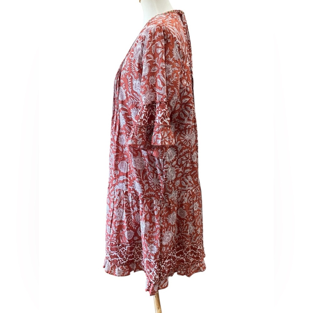 Uncle Frank by Ivy Jane Anthropologie Ruffle Floral Boho Tunic Swing Dress L - Picture 4 of 13